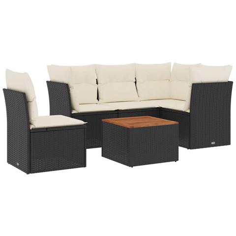 Set Divano da Giardino 6 pz con Cuscini Nero in Polyrattan - Foto 1