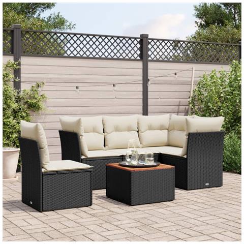 Set Divano da Giardino 6 pz con Cuscini Nero in Polyrattan - Foto 2