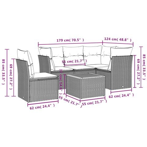 Set Divano da Giardino 6 pz con Cuscini Nero in Polyrattan - Foto 3