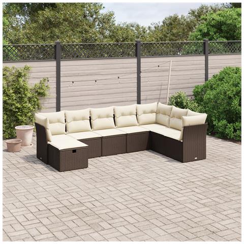 Set Divani da Giardino 8 pz con Cuscini Marrone in Polyrattan - Foto 2