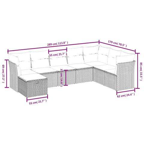 Set Divani da Giardino 8 pz con Cuscini Marrone in Polyrattan - Foto 4