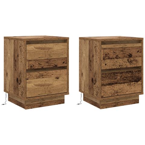 Comodini con Luci LED 2 pz Vecchio Legno 39x34.5x50 cm - Foto 1