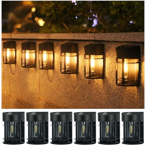 Set Di 6 Lampade Solari Da Parete Senza Fili Led 3000k Ip65 Nere - Foto 1