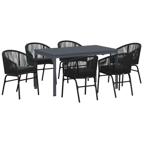 Set da Pranzo per Giardino 7 pcs Nero Poly Rattan - Foto 1