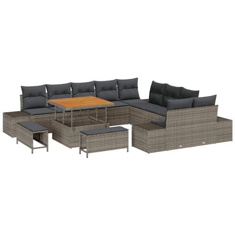 Set Divano da Giardino con cuscino 13 pcs Grigio Poly Rattan - Foto 1