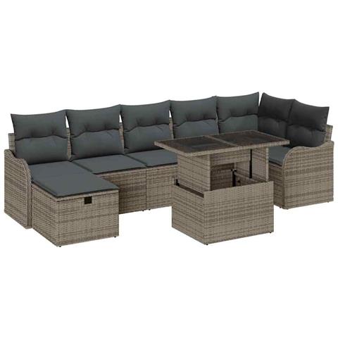 Set Divano da Giardino con cuscino 8 pcs Grigio Poly Rattan - Foto 1
