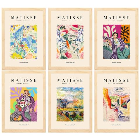 Set Di 6 Stampe Illustrazioni Artistiche Di Henri Matisse Collezione Di Paesaggi Di Dipinti Decorativi Cornice In Legno Chiaro A3 Telaio In Legno Chiaro - Foto 1