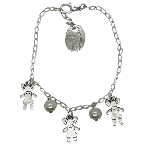 Braccialetto Per Bambine Con Perle E Ciondoli Placcati In Argento - Foto 1