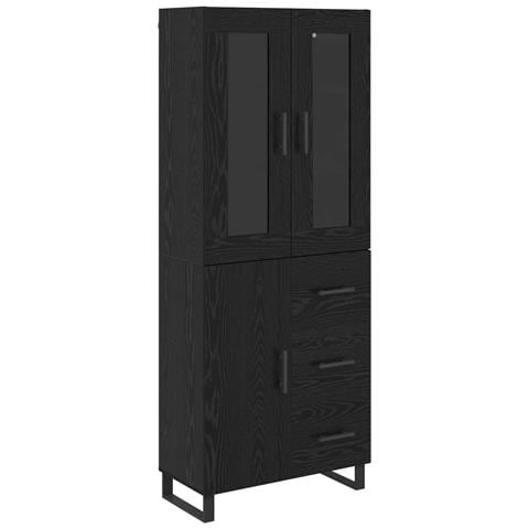Credenza 2 pcs Rovere Nero Legno Stratificato e Vetro - Foto 1