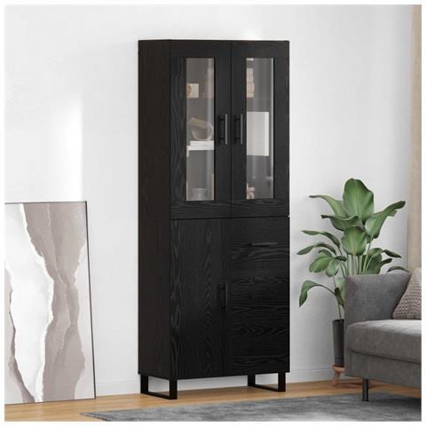 Credenza 2 pcs Rovere Nero Legno Stratificato e Vetro - Foto 2