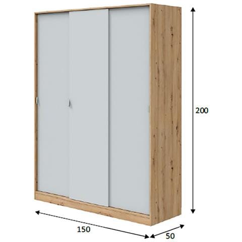 Armadio Camera Da Letto Senales - Guardaroba 3 Ante Appendiabiti, 150x50 Cm Marrone Rovere Nodi - Foto 2