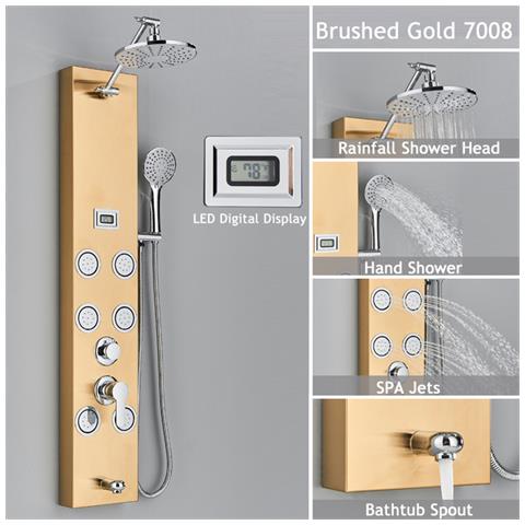 Pannello doccia, Blackswan, modello M7008 oro con soffione, display digitale, bocca e funzioni SPA, dimensioni 111 cm - Foto 2