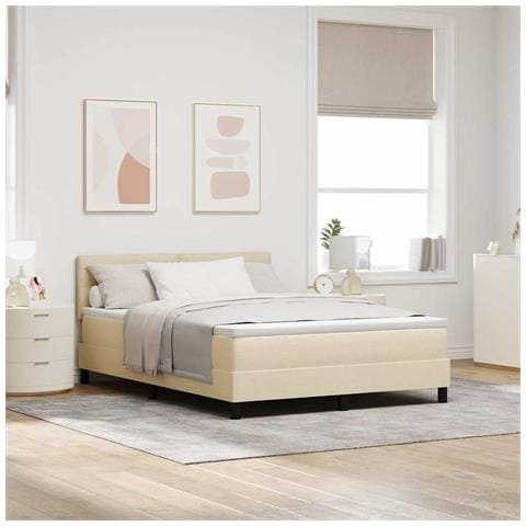 Letto a molle con materasso con led Crema 160 x 200 cm Tessuto - Foto 2