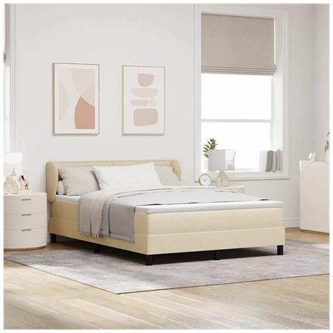 Letto a molle con materasso Crema 140 x 200 cm Tessuto - Foto 2