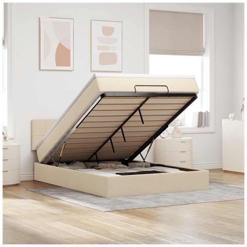 Pouf Letto con Materasso Crema 140x190 cm in Tessuto - Foto 2