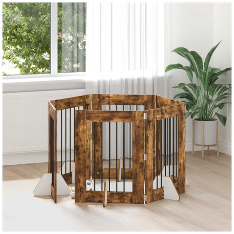 Cancello per cani con supporti 6 pcs Rovere Fumo 60 x 80 cm - Foto 2