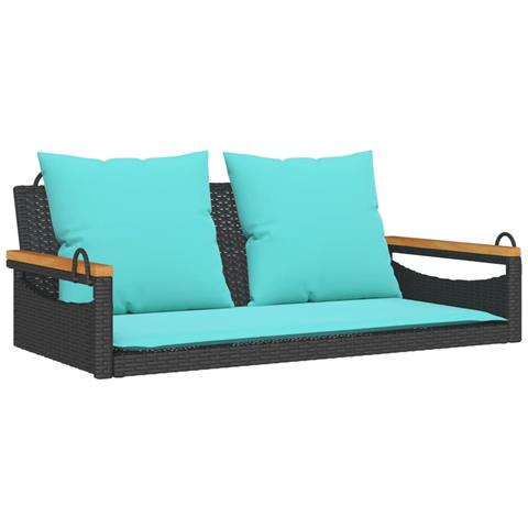 Panchina a Dondolo con Cuscini Nera 109x62x40 cm in Polyrattan - Foto 1