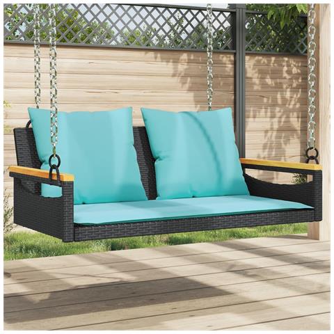 Panchina a Dondolo con Cuscini Nera 109x62x40 cm in Polyrattan - Foto 2