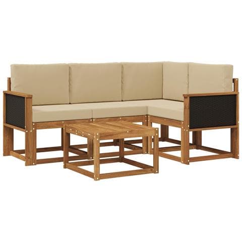 Set di divani da esterno 5 pcs Naturale e Beige Poliestere - Foto 1
