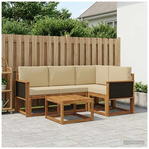 Set di divani da esterno 5 pcs Naturale e Beige Poliestere - Foto 2