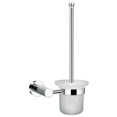 Portascopino WC a Parete in Vetro e Acciaio Cromato 16,5x12x38 cm - Foto 1