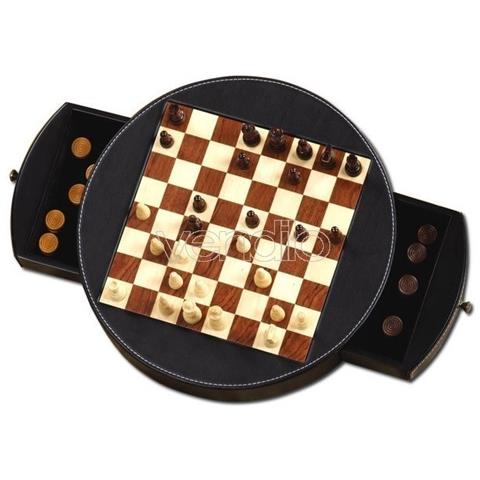 02096 - Scacchi E Dama, Pelle, Diametro 30 Cm - Foto 1