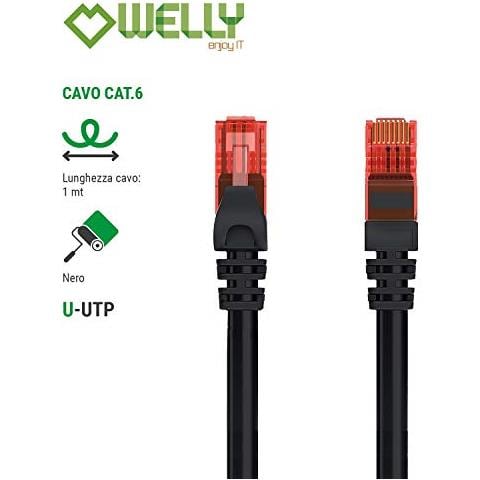Wy40151 Cavo Di Rete Patch Cat. 6 U / utp Ethernet Gigabit Lan Rj45, Lunghezza 1 M, Pvc, Cca, Awg 24/7, Nero - Foto 3