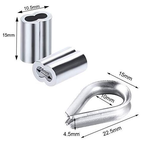 Giardino Fili Cavi Ringhiera Kit Includono 100ft Acciaio Inossidabile Fune Metallica Del Cavo 50 Pc Alluminio Crimpatura E 20 Pezzi In Acciaio Inox Thimble Per Luci Esterne Hanging Decking Globo Di Luce - Foto 2