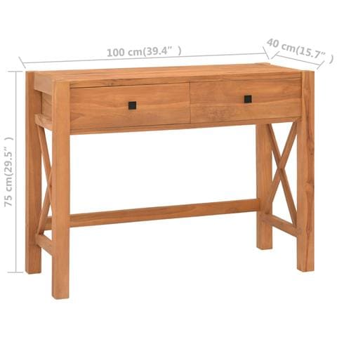 Scrivania con 2 Cassetti 100x40x75 cm in Legno di Teak - Foto 9