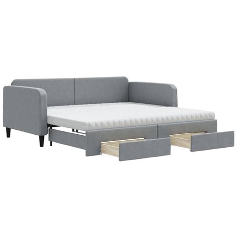 Divano Letto Estraibile Cassetti Grigio Chiaro 100x200 Tessuto - Foto 1