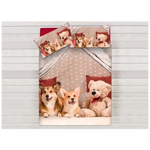Parure Copripiumino Sacco Piumino Letto 100% Cotone Sogni D''oro Disegno Cani E Orsi Dis. 67 Matrimoniale Cani E Orsi - Foto 1