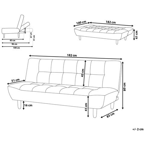 Divano Letto 3 Posti Alsten Tessuto Nero - Foto 6