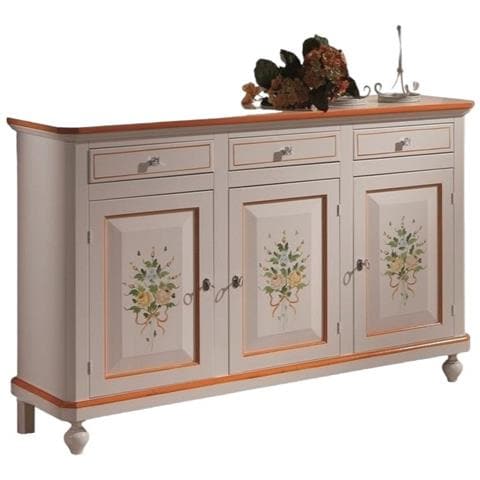 Madia Credenza Napoletana 3 Porte Bianco Decori L. 150 P. 43 H. 98 - Foto 1