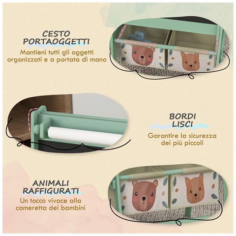 Lavagna Per Bambini Con Cavalletto 3 In 1 E 2 Contenitori, Età 3-8 Anni, 54x46.5x93cm, Verde - Foto 2