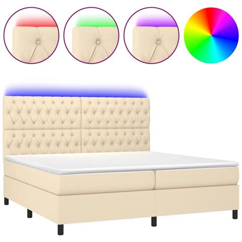 Letto A Molle Materasso E Led Bianco 200x200cm In Tessuto - Foto 1
