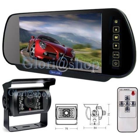 Kit Specchietto 7" Retrovisore Telecamera 18 Led Cavo 10 Mt Retromarcia Camper - Foto 1