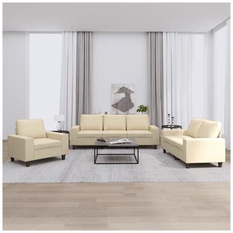 Set Di Divani 3 Pz Crema In Tessuto - Foto 1