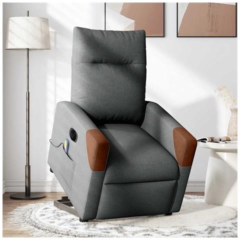 Poltrona Alzapersona Massaggi Elettrica Grigio Scuro Tessuto - Foto 2