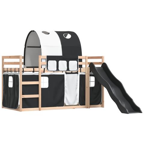 Letto A Castello Con Scivolo E Tende Bianco E Nero 80x200 Cm - Foto 3