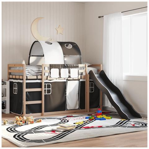 Letto A Castello Con Scivolo E Tende Bianco E Nero 80x200 Cm - Foto 1