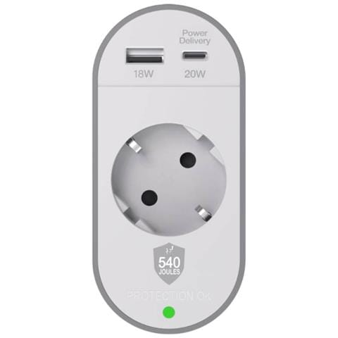 Presa Di Protezione Da Sovratensione Gschuko Tipo F 540j Con 2 Porte Usb-a /usb-c Pd, Bianco - Foto 1
