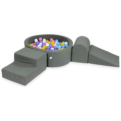 Foam Speelset Met Rond Zwembad 90x30 Grijs Met Ballen 200 Stuks (lichtblauw, Geel, Geme Leerd, Poederroze, Wit) - Foto 1