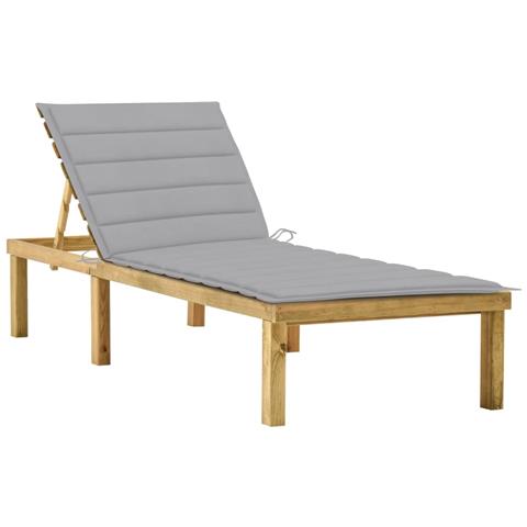 Lettino Da Giardino Con Cuscino Grigio Legno Pino Impregnato - Foto 2