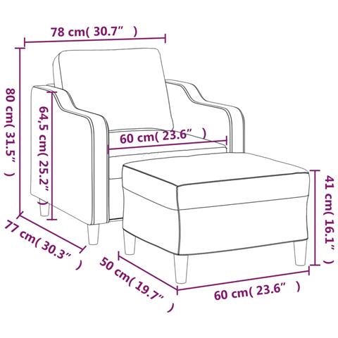 Poltrona con Poggiapiedi Marrone 60 cm in Tessuto - Foto 7