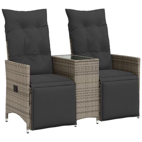 Divano Giardino Reclinabile 2 Posti Tavolino Grigio Polyrattan - Foto 1
