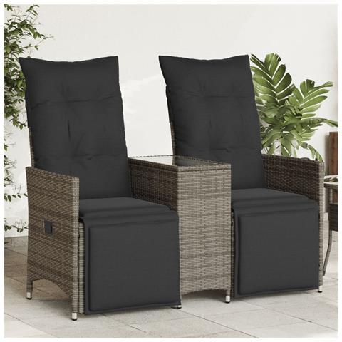 Divano Giardino Reclinabile 2 Posti Tavolino Grigio Polyrattan - Foto 2