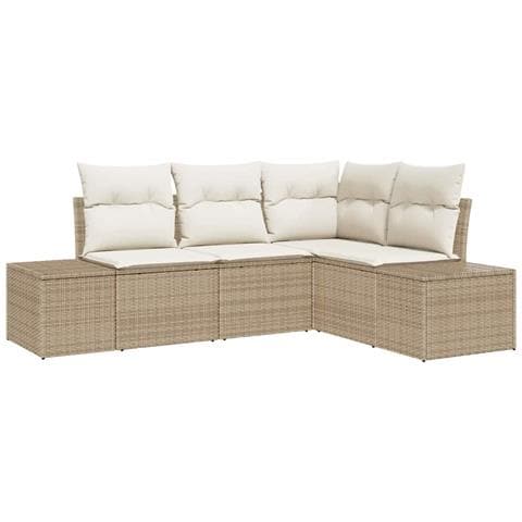 Set di divani da giardino 4 pezzi con cuscini Beige Polyrattan - Foto 1