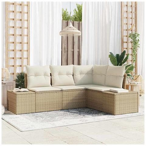 Set di divani da giardino 4 pezzi con cuscini Beige Polyrattan - Foto 2