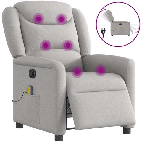 Poltrona Reclinabile Massaggio Elettrica Grigio Nuvola Tessuto - Foto 1