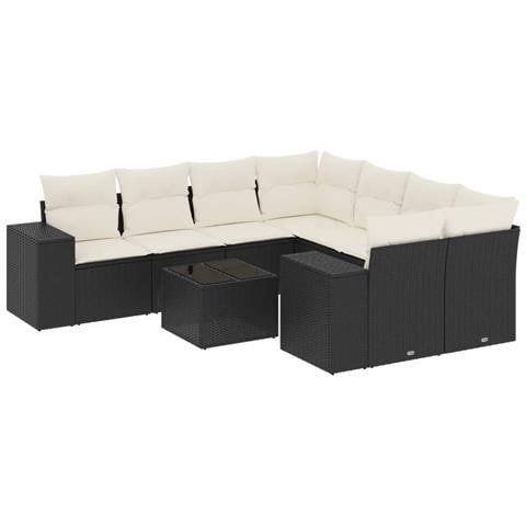 Set Divani da Giardino 9 pz con Cuscini Nero in Polyrattan - Foto 1